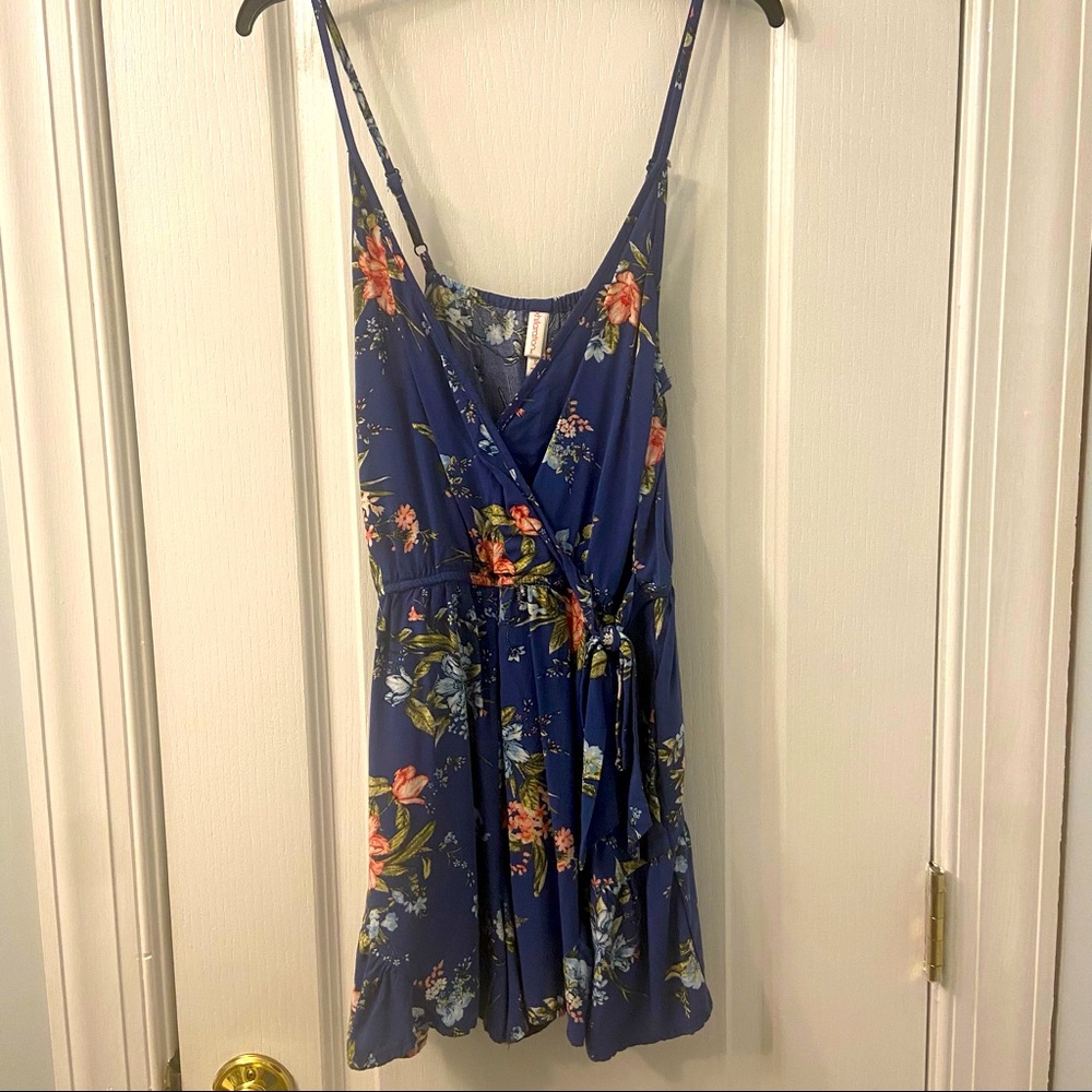 Dark Blue Floral Xhilaration Romper With Pockets